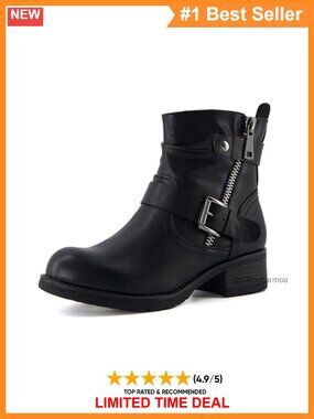 Max Motorcycle Ankle Boots Faux Leather Memory Foam Combat Booties